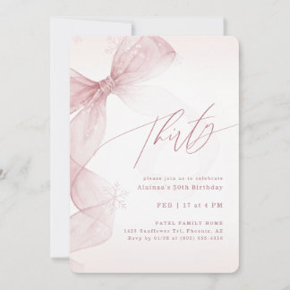 Pink Bow Winter Thirty Birthday Girl Party Einladung