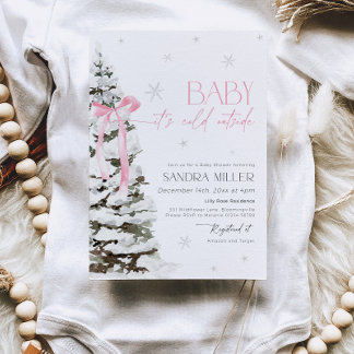 Pink Bow Winter Wonderland Girl Baby Shower Einladung