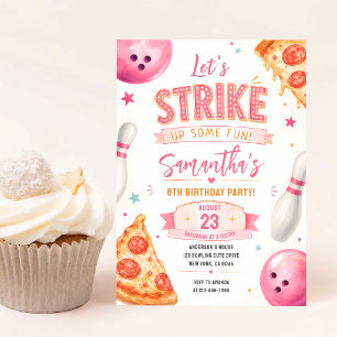 Pink Bowling Pizza Party 6. Geburtstag Einladung