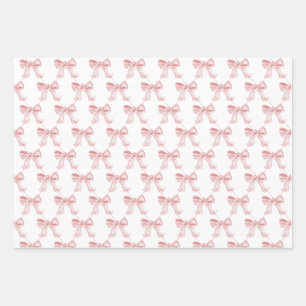 Pink Bows 19" x 29" Wrapping Paper 3 Sheets, Matte Geschenkpapier Set