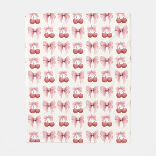 Pink Bows and Cherries Girly Coquette Fleecedecke