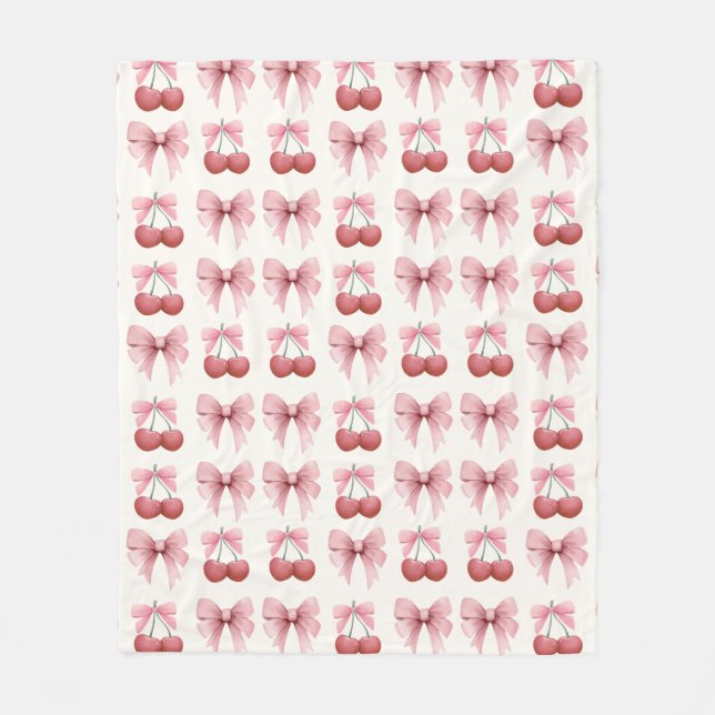 Pink Bows and Cherries Girly Coquette Fleecedecke (Vorderseite)