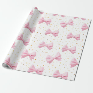 Pink Bows and Golden Stars Pattern Geschenkpapier