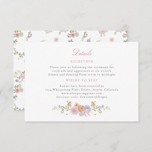 Pink Bows and Wildflowers Details Begleitkarte (Vorne/Hinten)