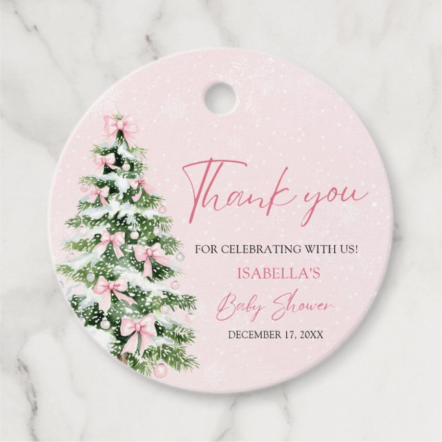 Pink Bows Baby Es ist kalt draußen Babydusche Geschenkanhänger (Vorderseite)