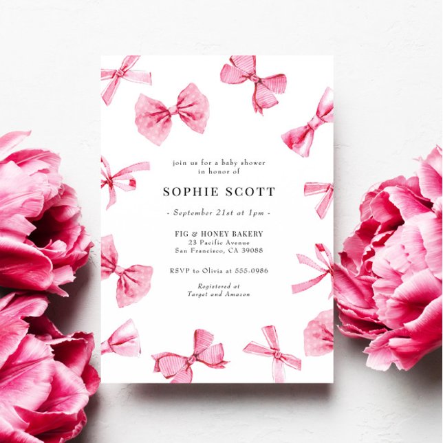 Pink Bows Baby Girl Babydusche Einladung (Von Creator hochgeladen)