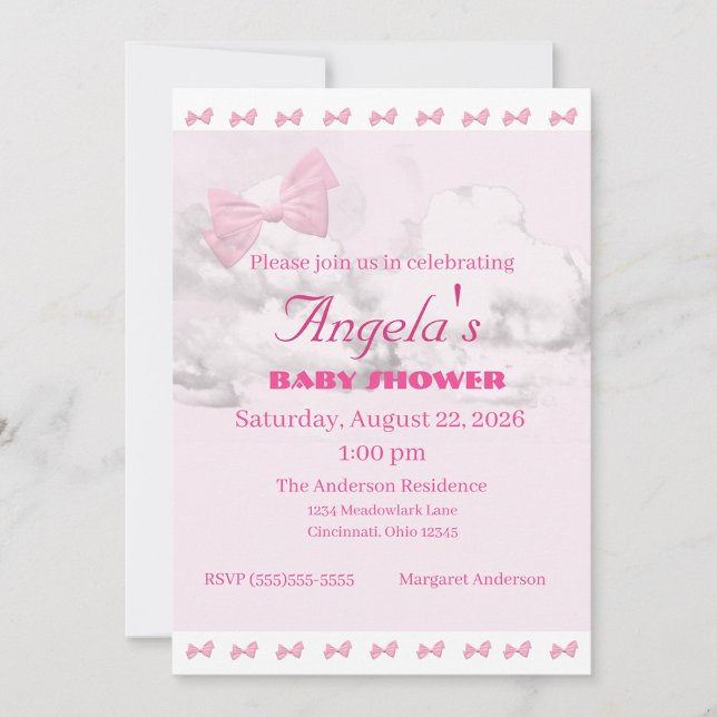 Pink Bows Baby Shower Invitation Einladung (Von Creator hochgeladen)