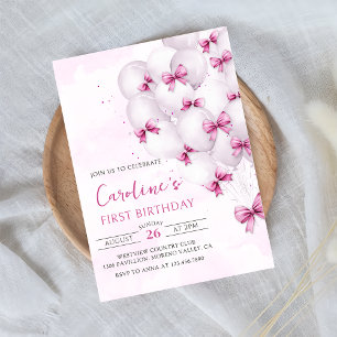 Pink Bows Balloons Einladung zum Geburtstag