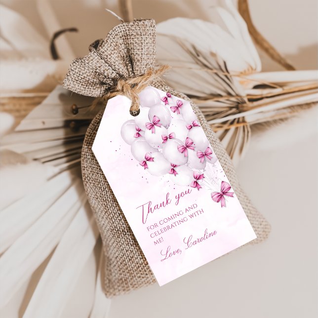 Pink Bows Balloons Geburtstagsgeschenke Tags Geschenkanhänger (Von Creator hochgeladen)