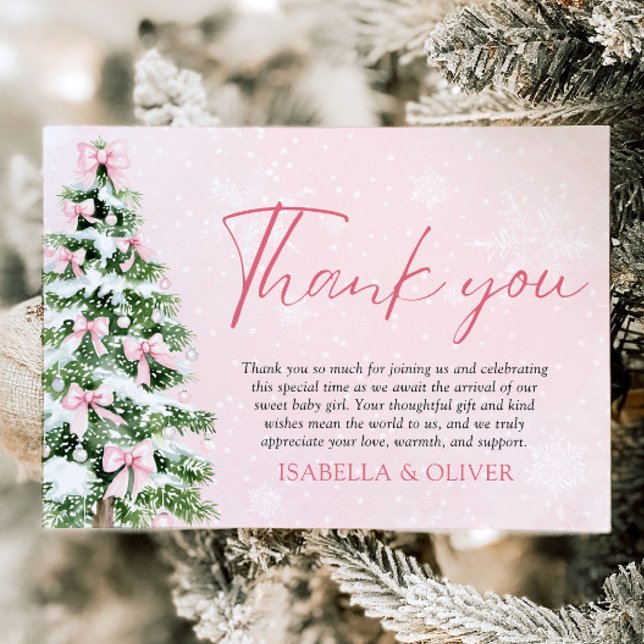 Pink Bows Christmas Tree Winter Thank you card Einladung (Pink Bows Christmas Tree Winter Thank you card)