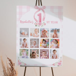 Pink Bows Coquette 1 Geburtstag Milestone Zeichen Poster