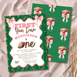 Pink Bows First Year Down Football 1st Birthday  Einladung