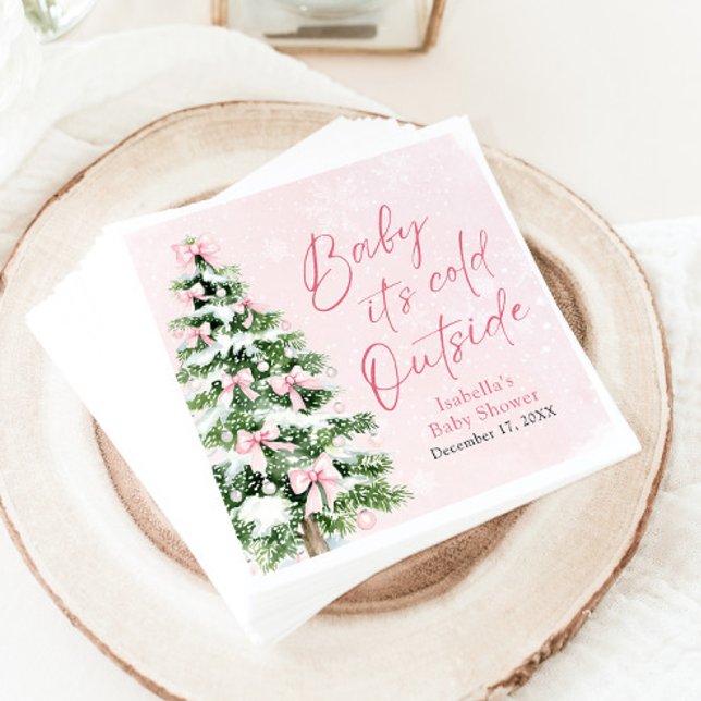Pink Bows Girl Baby Es ist kalt draußen Babydusche Serviette (Pink Bows Girl Baby It's Cold Outside Baby Shower Napkins)