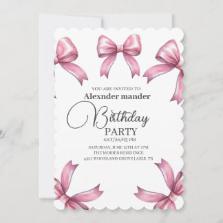 Pink Bows Trendy Girl Birthday Party Einladung