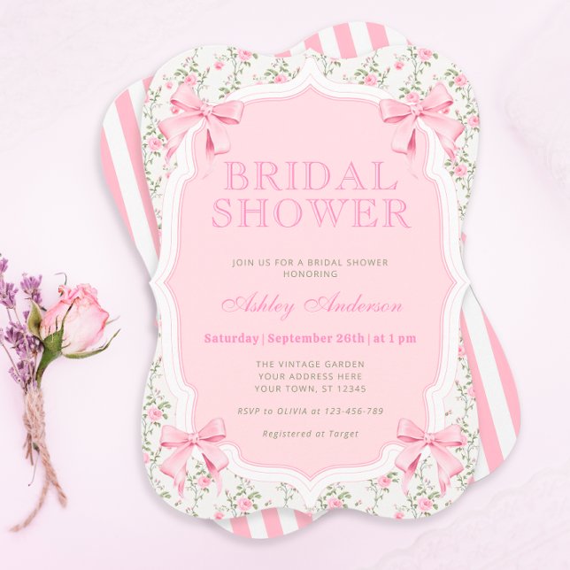 Pink Bows Vintag Bridal Dusche Einladung (Von Creator hochgeladen)