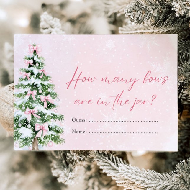 Pink Bows Weihnachten Wie viele Bows Baby Showspie Einladung (Pink Bows Christmas How Many Bows Baby Shower Game )