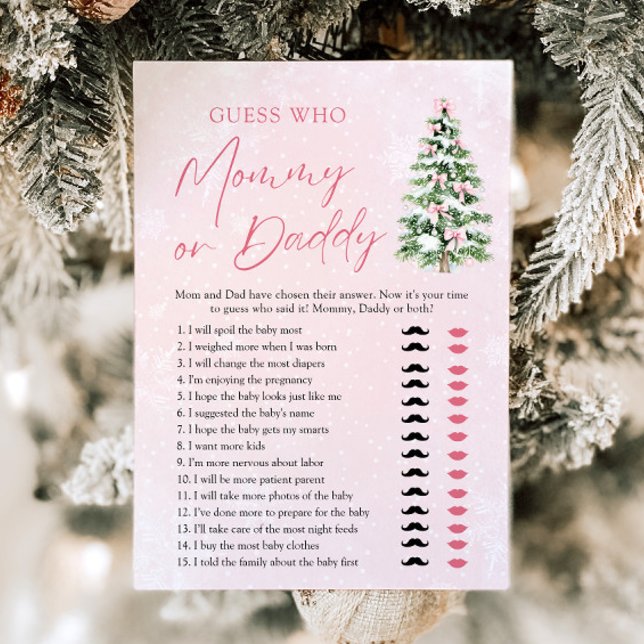 Pink Bows Weihnachtsbaum Ratet Wer Mama oder Vater Einladung (Pink Bows Christmas Tree Guess Who Mom or Dad Game)