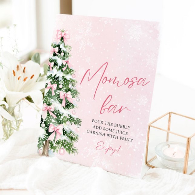 Pink Bows Weihnachtsbaum Snowflake Momosa Bar Sign Sockelschild (Pink Bows Christmas Tree Snowflake Momosa Bar Sign)