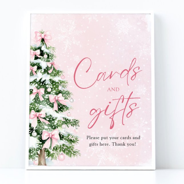 Pink Bows Weihnachtsbaumkarten und Geschenke Unter Poster (Pink Bows Christmas Tree Cards and Gifts Sign)