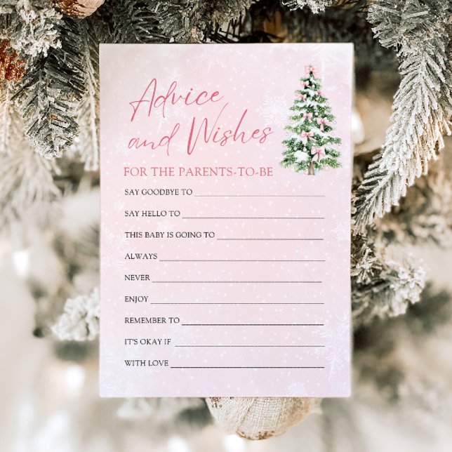 Pink Bows Weihnachtsduschberatung und Wünsche Einladung (Pink Bows Christmas Baby Shower Advice and Wishes Game)