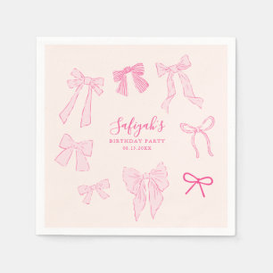 Pink Bows Whimsical Birthday Party Serviette