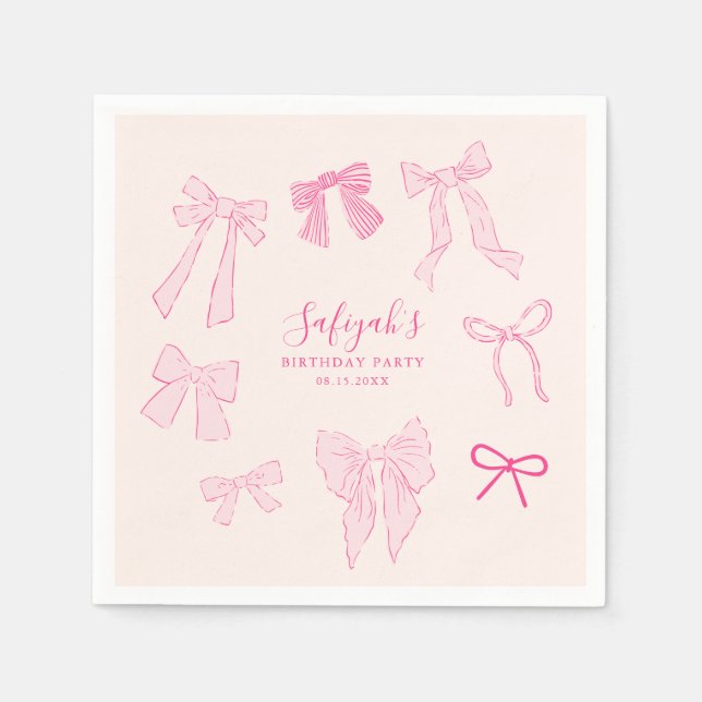 Pink Bows Whimsical Birthday Party Serviette (Vorderseite)