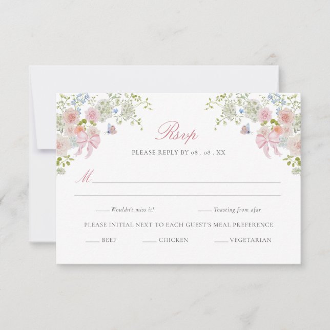 Pink Bows Wildflowers RSVP Karte (Vorderseite)