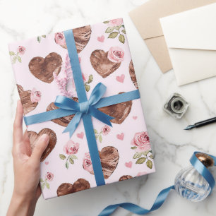 Pink-braune Rose Blumenhörnchen Hochzeit Geschenkpapier