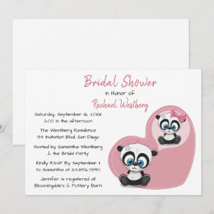 Pink Brautparty Panda Teddy Bear Heart Wedding Einladung