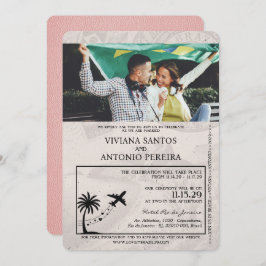 Pink Brazil Passport Wedding Einladung