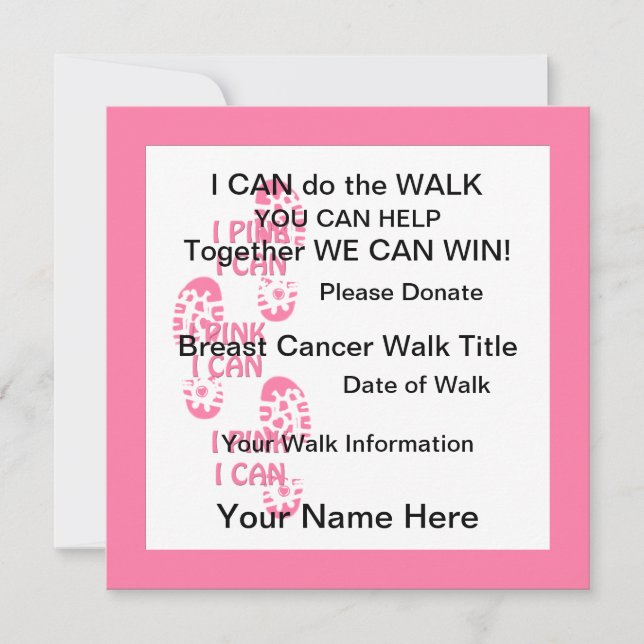 Pink Breast Cancer Walker I Pink I Can Invastin Einladung (Vorderseite)