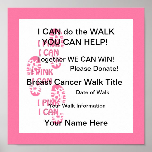 Pink Breast Cancer Walker Pink I Can Poster (Vorne)