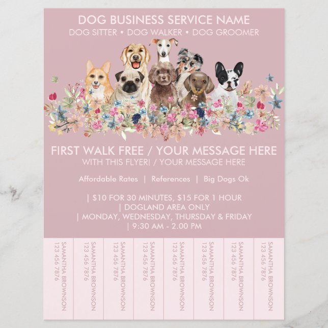 Pink Breeds Dog Walker Budget Tickets Flyer (Vorderseite)