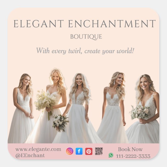 Pink Bridal Bliss Celebrate Love Happiness Wedding Quadratischer Aufkleber (Vorderseite)