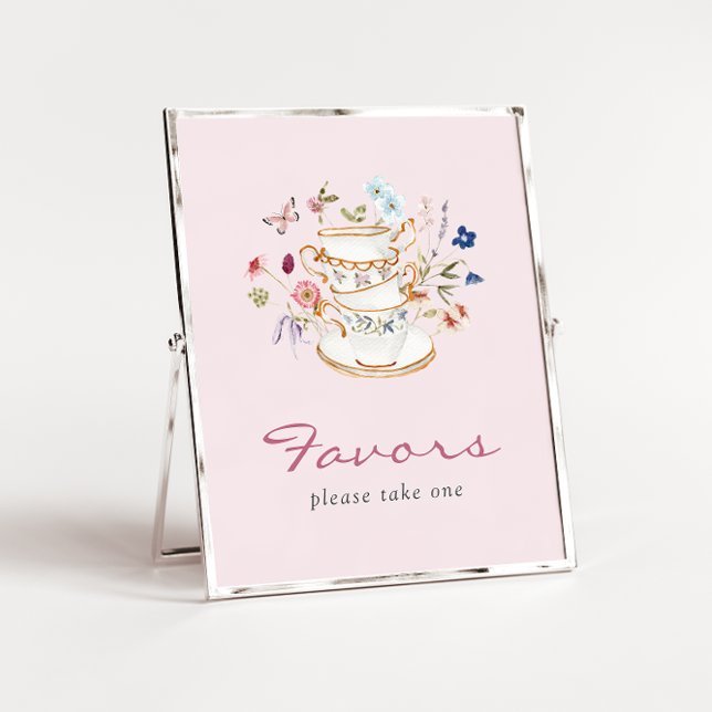 Pink Bridal Favorit Poster (Pink Floral Bridal Favors Tea Cup Poster with Butterfly by Painted Paperie
)