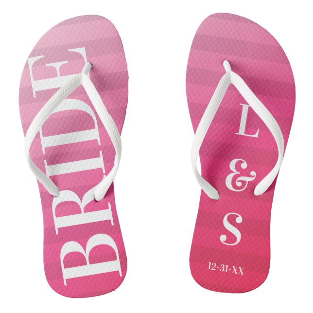 Pink Bride Monogram Streifen Pair Flip Flops (Fußbett)