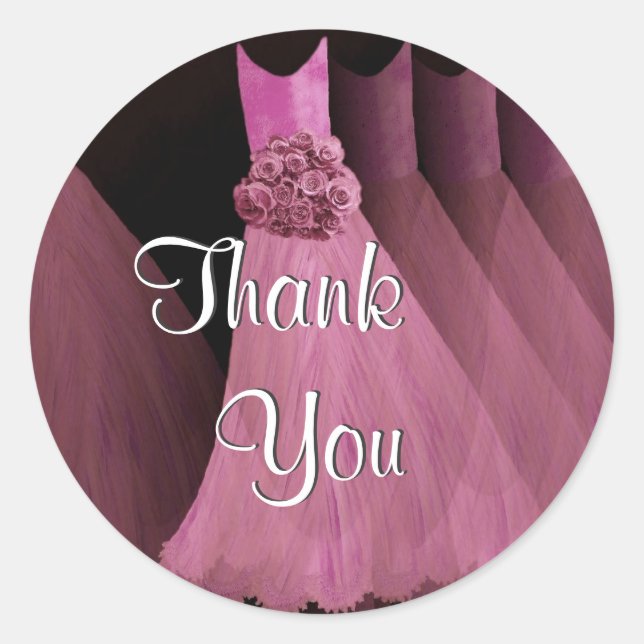 PINK Bridesmaid Dress - Hochzeit Vielen Dank Runder Aufkleber (Vorderseite)