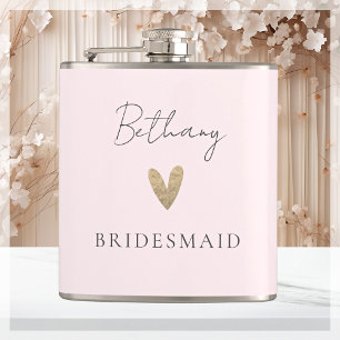 Pink Bridesmaid Herz Modern Script Flachmann