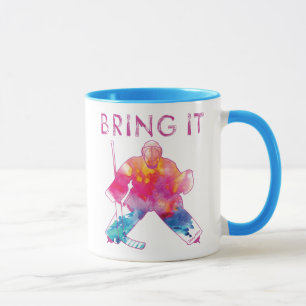 Pink Bring it Hockey Goalie Wasserfarbe Farbe Tasse