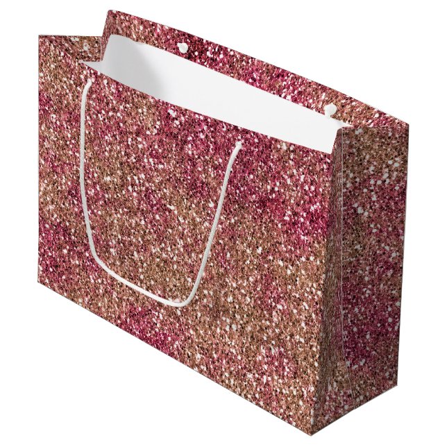 Pink Bronze Ombre Sparkle Glitzer Große Geschenktüte (Vorderseite Schrägansicht)