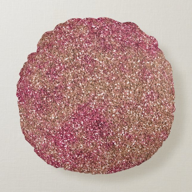 Pink Bronze Ombre Sparkle Glitzer Rundes Kissen (Vorderseite)