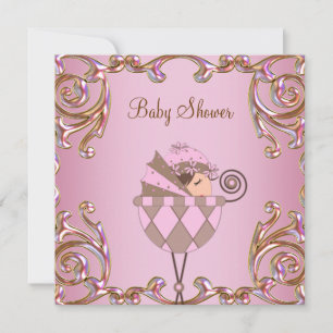 Pink Brown and Gold Girl Baby Dusche Einladung