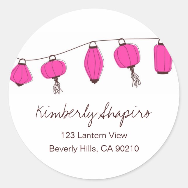 Pink Brown Asian Lantern Address Labels Runder Aufkleber (Vorderseite)
