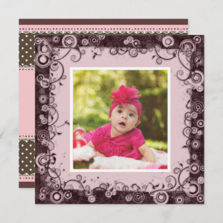 Pink & Brown Baby Einladung zum ersten Geburtstag