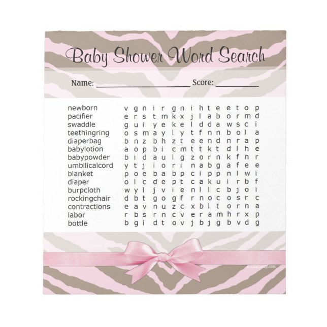 Pink/Brown Baby Shower Word Search Game 40 Seiten Notizblock (Vorderseite)
