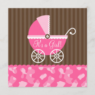 Pink Brown Carriage Camouflage Girl Babydusche Einladung