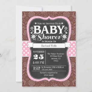 Pink Brown Chalkboard Floral Baby Dusche einladen Einladung