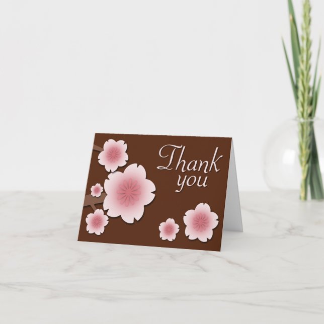 Pink & Brown Cherry Blossom Danke Karte (Vorderseite)
