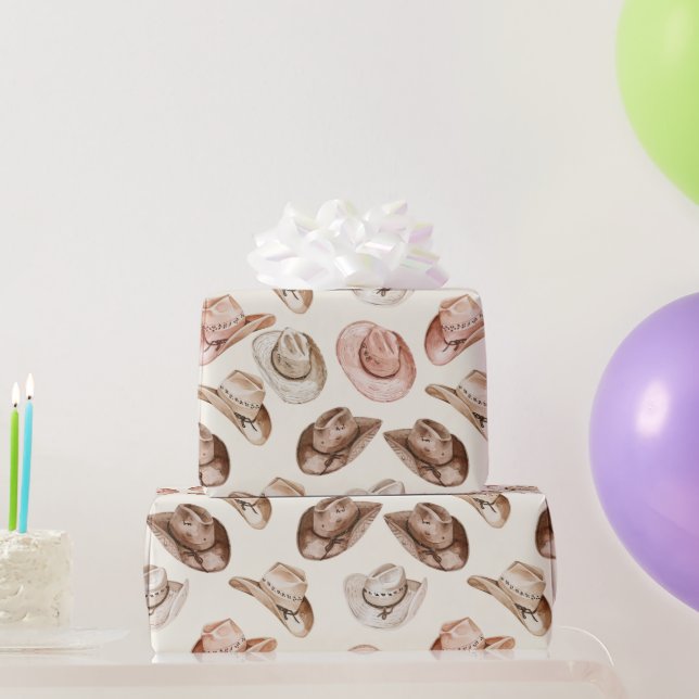 Pink Brown Cowgirl Southwestern Hats Birthday Geschenkpapier (Partygeschenke)