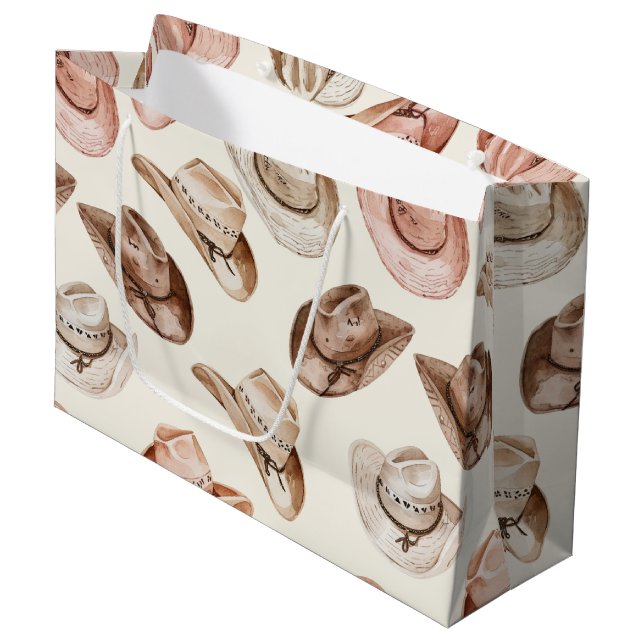 Pink Brown Cowgirl Southwestern Hats Birthday Große Geschenktüte (Vorderseite Schrägansicht)